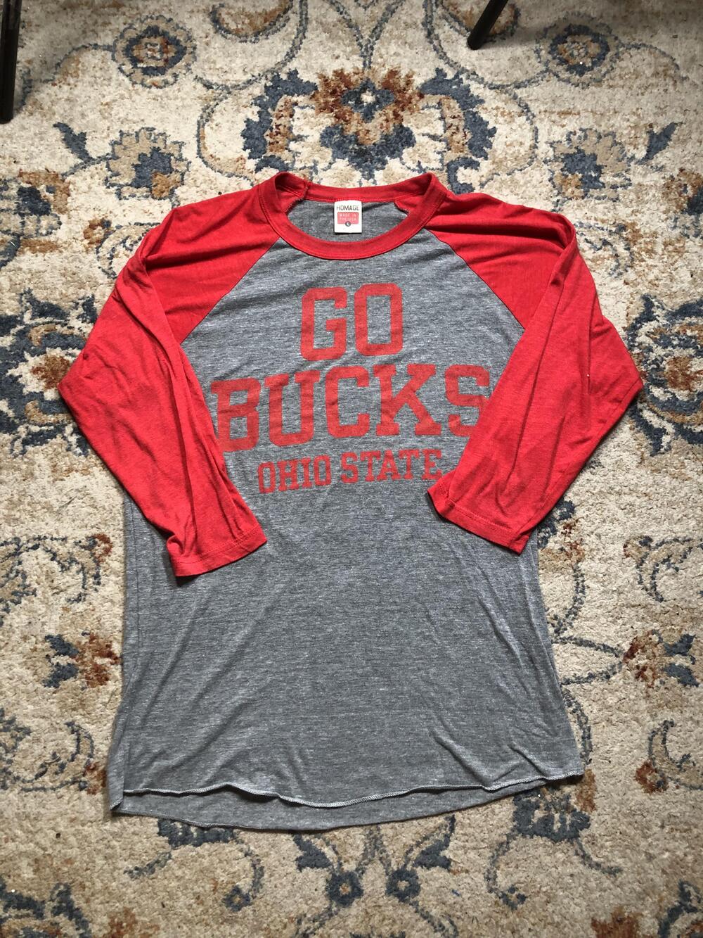 Ohio State Buckeyes Shirt Mens Large NCAA Homage Raglan 3/4 Sleeve Made USA